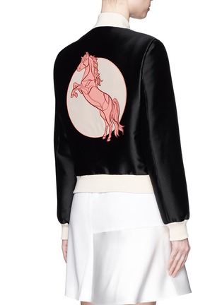 Back View - Click To Enlarge - STELLA MCCARTNEY - 'Elgin' horse embroidery cotton-silk bomber jacket