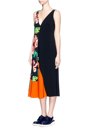 Front View - Click To Enlarge - STELLA MCCARTNEY - Poppy print colourblock cady dress