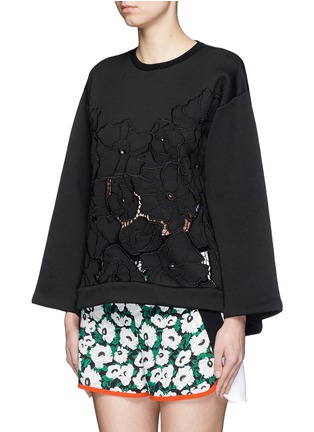 Front View - Click To Enlarge - STELLA MCCARTNEY - Floral embroidery cutwork scuba jersey sweatshirt