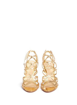 Front View - Click To Enlarge - ALEXANDRE BIRMAN - 'Nim' metallic python leather caged sandals