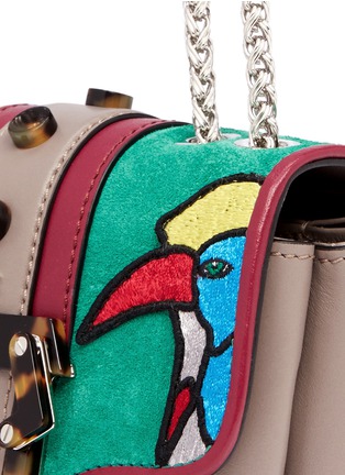Detail View - Click To Enlarge - PAULA CADEMARTORI - 'Kate' colourblock bird embroidery leather crossbody bag