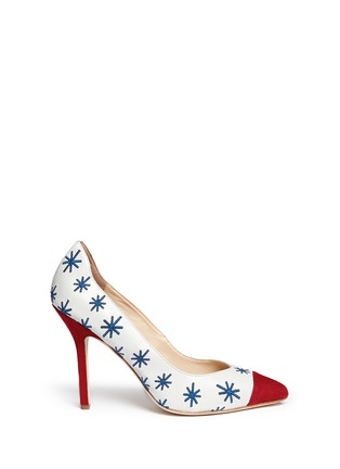 Main View - Click To Enlarge - ISA TAPIA - 'Estrella' star embroidery suede trim leather pumps