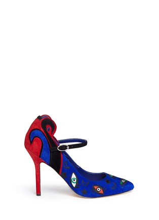 Main View - Click To Enlarge - ISA TAPIA - 'Barcelona' eye embroidery suede Mary Jane pumps