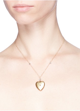 Detail View - Click To Enlarge - ANTIQUE LOCKETS - Rough diamond white quartz 14k gold antique heart locket necklace