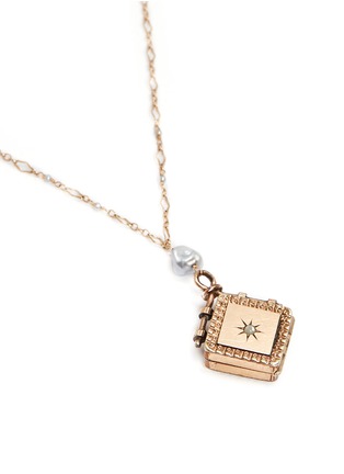 Figure View - Click To Enlarge - ANTIQUE LOCKETS - Keshi pearl 14k gold chain square antique locket necklace