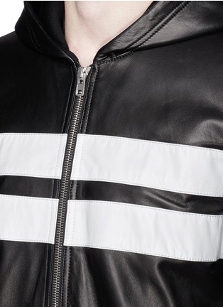 Detail View - Click To Enlarge - GIVENCHY - Stripe leather bonded jersey hood jacket