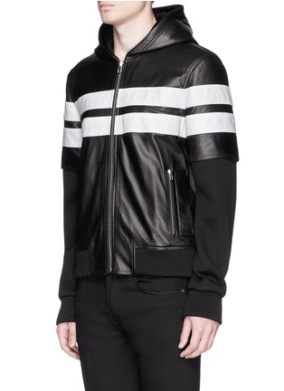 Front View - Click To Enlarge - GIVENCHY - Stripe leather bonded jersey hood jacket