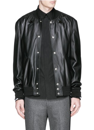 Main View - Click To Enlarge - GIVENCHY - Star appliqué leather bomber jacket