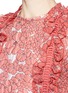 Detail View - Click To Enlarge - GIAMBA - Ruffle ladder stitch floral matelassé dress