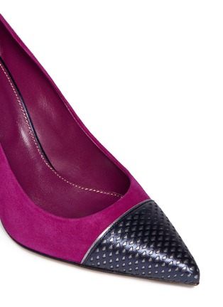 Detail View - Click To Enlarge - SERGIO ROSSI - Cutout leather toe cap suede pumps