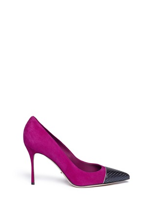 Main View - Click To Enlarge - SERGIO ROSSI - Cutout leather toe cap suede pumps