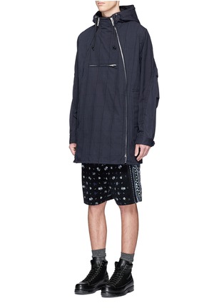 Front View - Click To Enlarge - SACAI - Windowpane check cotton parka