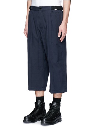 Front View - Click To Enlarge - SACAI - Windowpane check embroidered wide leg cropped pants