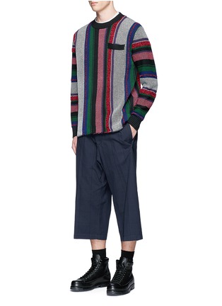Figure View - Click To Enlarge - SACAI - Windowpane check embroidered wide leg cropped pants