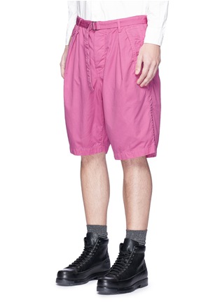 Front View - Click To Enlarge - SACAI - Belted overdyed cotton shorts
