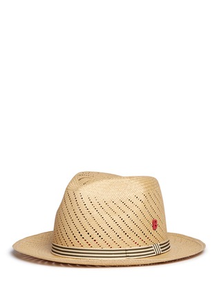 Figure View - Click To Enlarge - MY BOB - 'Picnic' stripe band cutout straw fedora hat