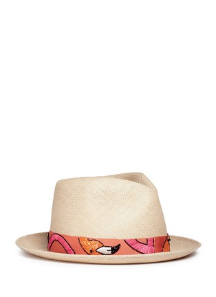 Main View - Click To Enlarge - MY BOB - '24 Hours' flamingo embroidery straw fedora hat