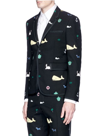 Front View - Click To Enlarge - THOM BROWNE  - Icon embroidered wool fresco blazer