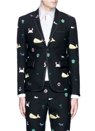 Main View - Click To Enlarge - THOM BROWNE  - Icon embroidered wool fresco blazer