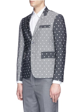 Front View - Click To Enlarge - THOM BROWNE  - Lifesaver and anchor eyelet embroidered blazer