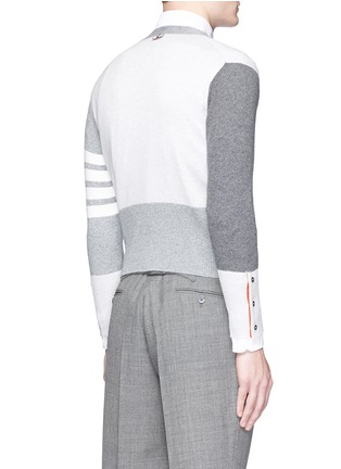 Back View - Click To Enlarge - THOM BROWNE  - Colourblock stripe sleeve cashmere cardigan