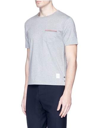 Front View - Click To Enlarge - THOM BROWNE  - Stripe patch pocket T-shirt
