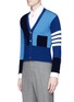 Front View - Click To Enlarge - THOM BROWNE  - Colourblock stripe sleeve cashmere cardigan