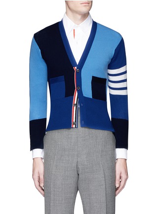 Main View - Click To Enlarge - THOM BROWNE  - Colourblock stripe sleeve cashmere cardigan