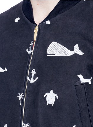 Detail View - Click To Enlarge - THOM BROWNE  - Icon embroidered leather varsity jacket