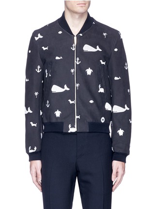 Main View - Click To Enlarge - THOM BROWNE  - Icon embroidered leather varsity jacket