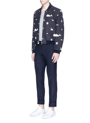 Figure View - Click To Enlarge - THOM BROWNE  - Icon embroidered leather varsity jacket