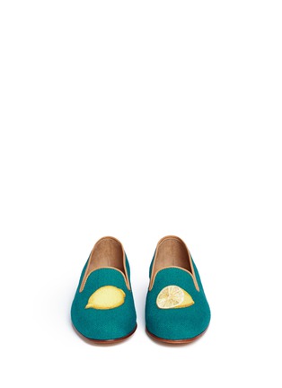 Front View - Click To Enlarge - STUBBS & WOOTTON - Lemon embroidered woven slip-ons