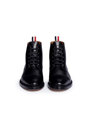 Front View - Click To Enlarge - THOM BROWNE  - Cap toe leather Derby boots