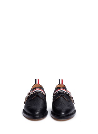Front View - Click To Enlarge - THOM BROWNE  - Stripe buckle longwing brogue leather Derbies