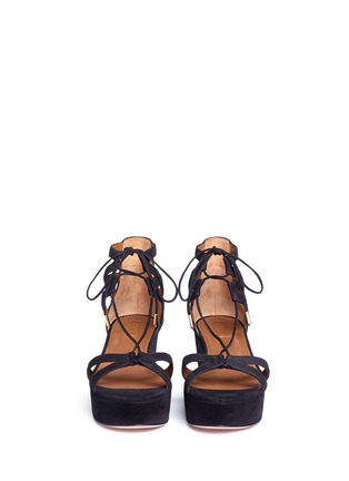 Front View - Click To Enlarge - AQUAZZURA - 'Beverly Hills 55' caged suede platform sandals