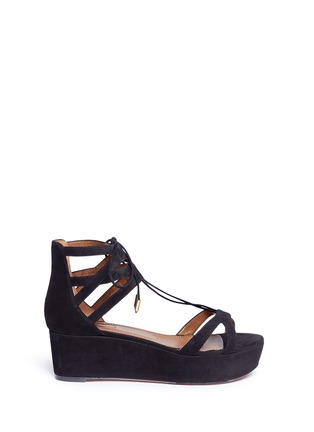 Main View - Click To Enlarge - AQUAZZURA - 'Beverly Hills 55' caged suede platform sandals
