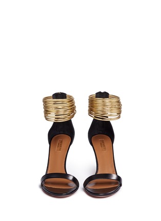 Front View - Click To Enlarge - AQUAZZURA - 'Spin Me Around 75' metallic anklet leather sandals