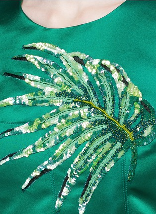 Detail View - Click To Enlarge - - - Leaf embellished silk duchesse satin dress