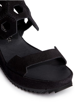 Detail View - Click To Enlarge - PEDRO GARCIA  - 'Fermina' honeycomb cutout suede wedge sandals