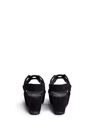 Back View - Click To Enlarge - PEDRO GARCIA  - 'Fermina' honeycomb cutout suede wedge sandals