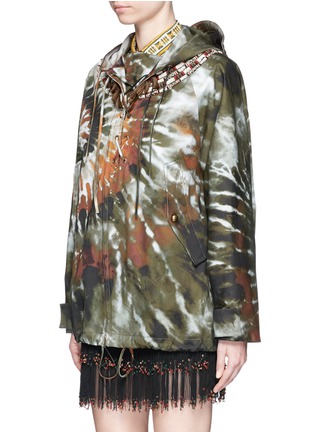 Front View - Click To Enlarge - VALENTINO GARAVANI - Masai bead embroidery tie dye print hooded jacket