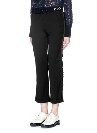 Front View - Click To Enlarge - PREEN BY THORNTON BREGAZZI - 'Deaton' lace-up belt ruffle cropped pants