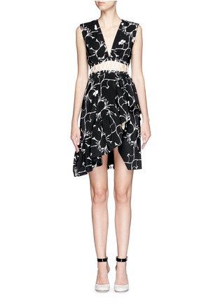 Main View - Click To Enlarge - PREEN BY THORNTON BREGAZZI - 'Lina' blossom branch print lace-up waist dress