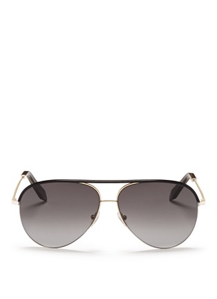 Main View - Click To Enlarge - VICTORIA BECKHAM - 'Classic Victoria' leather brow bar aviator sunglasses