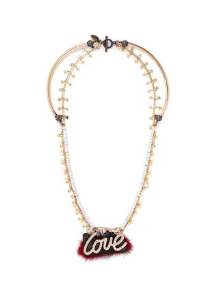 Main View - Click To Enlarge - VENNA - 'Love' crystal slogan star chain open necklace