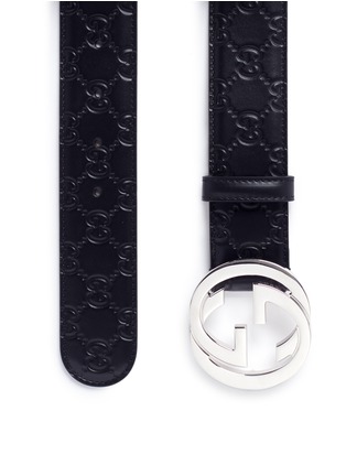 Detail View - Click To Enlarge - GUCCI - Logo plate debossed leather belt