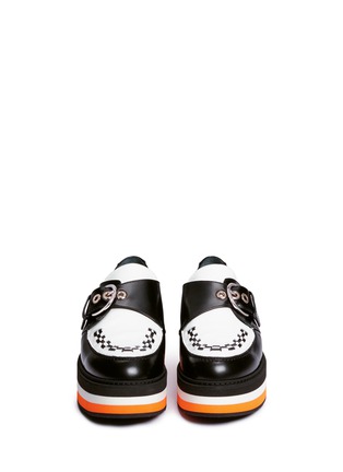 Front View - Click To Enlarge - MULBERRY - 'Flag' woven vamp monk strap leather platforms