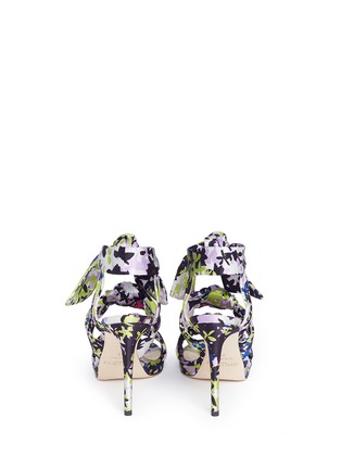 Back View - Click To Enlarge - JIMMY CHOO - 'Kris 100' camoflower print satin bow sandals