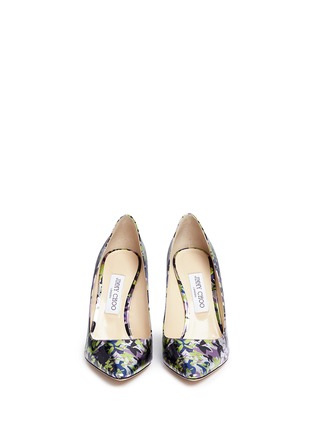 Front View - Click To Enlarge - JIMMY CHOO - 'Romy 100' camoflower print mirror leather pumps