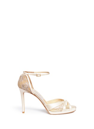 Main View - Click To Enlarge - JIMMY CHOO - 'Talia 100' metallic floral lace satin sandals